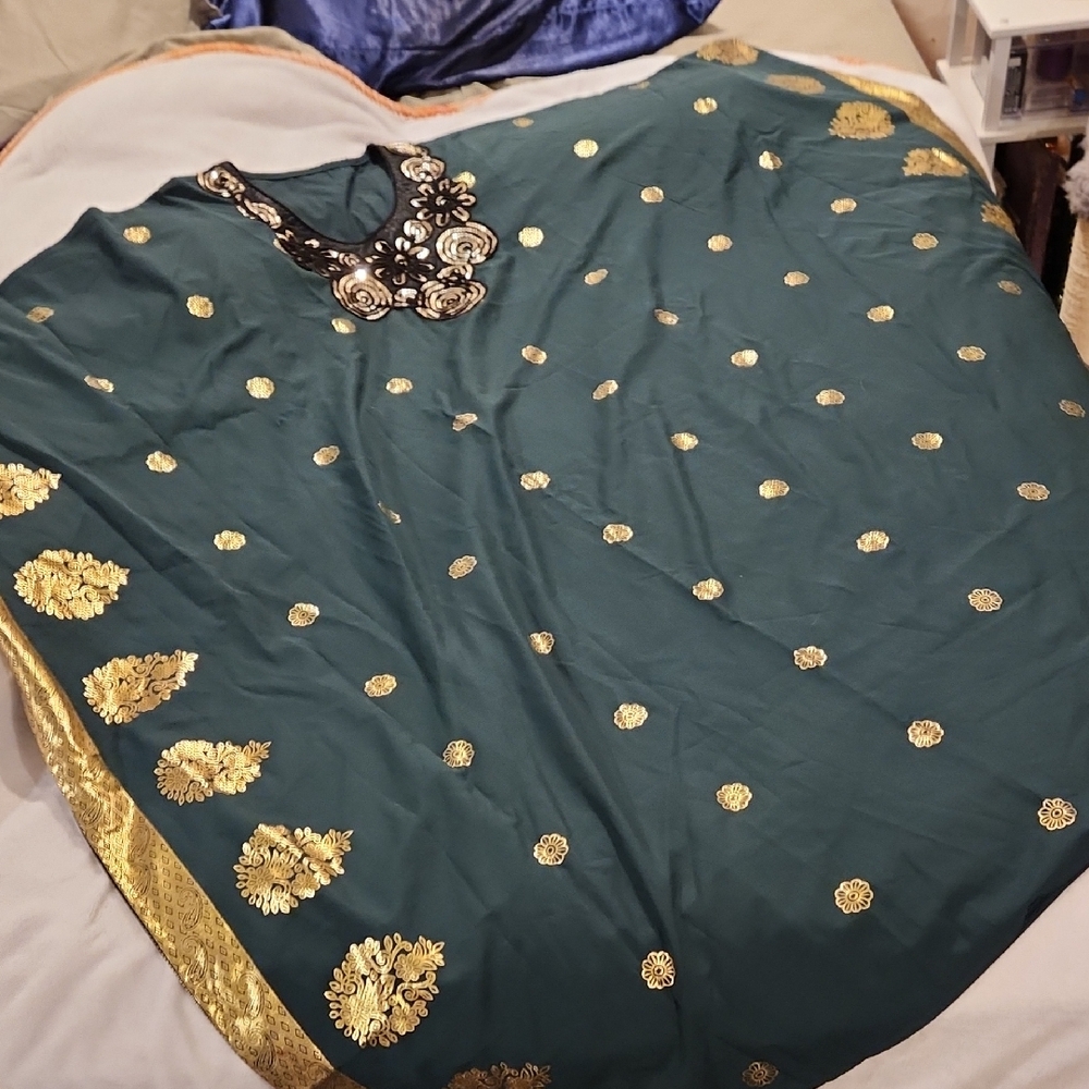 Green and Gold Embroidered Dress/Mumu